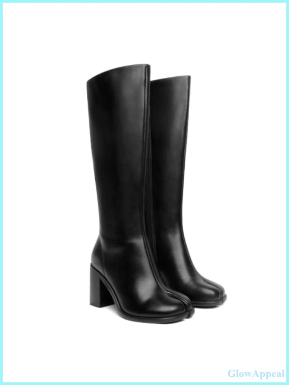 Faux Leather Split Tabi Knee High Boots Block Heel Side Zip Wide Calf
